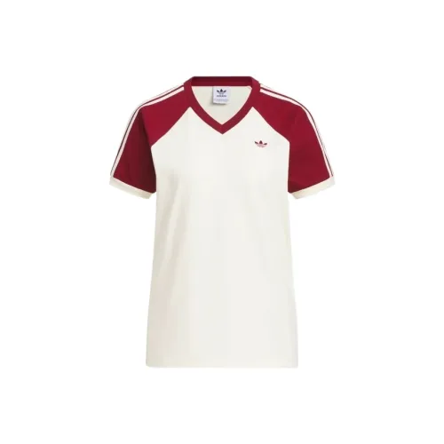 Adidas Originals SS25 Реглан-рукав Т-рубашка Женская Айвори Бордовый