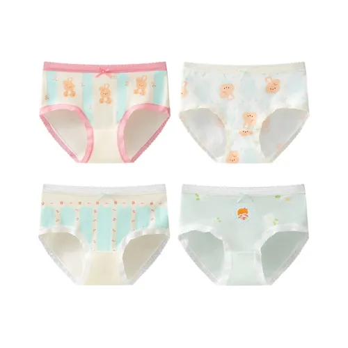 Хлопок 4 шт [Абрикос + Светло-синий + Абрикос + Светло-зеленый] Kids Трусы