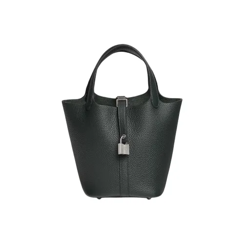 HERMES Picotin Lock Clemence Телячья кожа Корзинка-сумка Сумка Женские 67 Vert FONCE Темно-зеленый