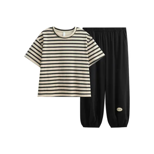 Same Language Домашняя одежда Абрикосовый черный Горизонтальные полосы Дети 3-7 лет