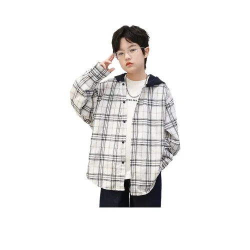 The panda is round Рубашка Белый и синий цвет Клетчатый Детский