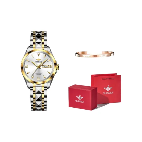 Oupinke Механические часы с ремешком из нержавеющей стали женские с золотым циферблатом