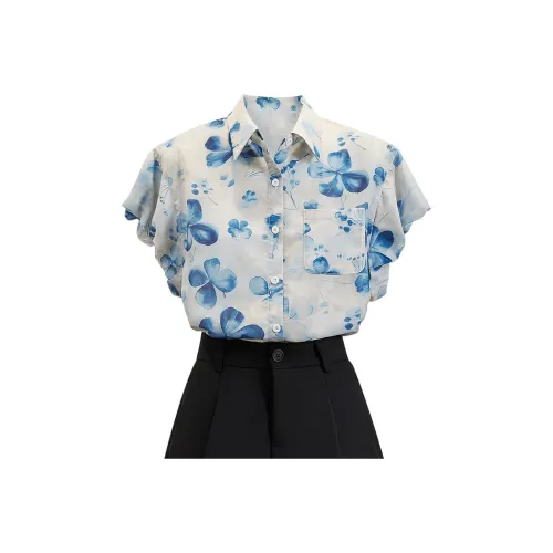 TOUCH Рубашка Женская Темно-синий Цветочный