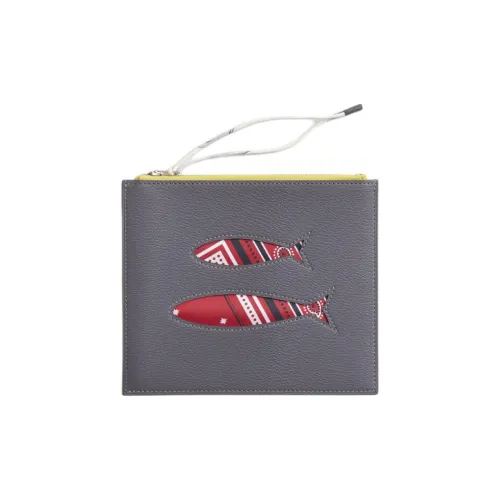 HERMES Телячья кожа Клатч Женский Серый Фиолетовый