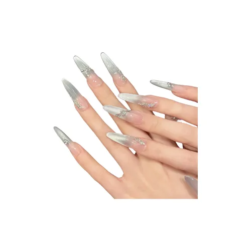 XIAMEIYU Морской синий Облачный туман Мелкие блестки Кристальный False Nail Заостренный Тип Ледяная прозрачность Синий Градиентный Coquette 35 мм