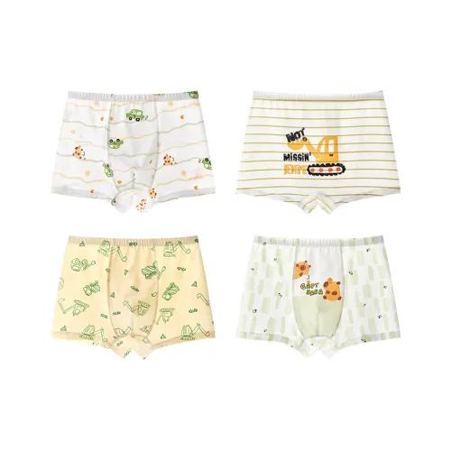 Хлопок Трусы 4 упаковки [Белый + Белый + Белый + Бежевый] Детские