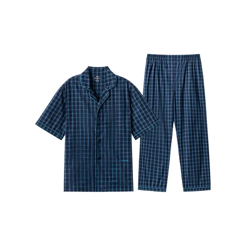 SEPTWOLVES Синий Яркий Check 100% хлопок Мужской Пижамные комплекты