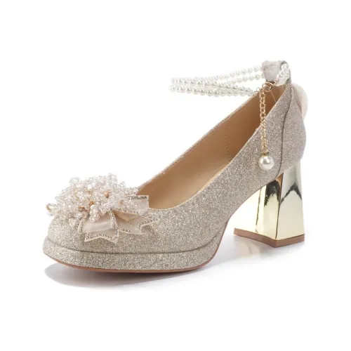 Dragon Dance Грубый каблук Высокие каблуки Женские Шампанское