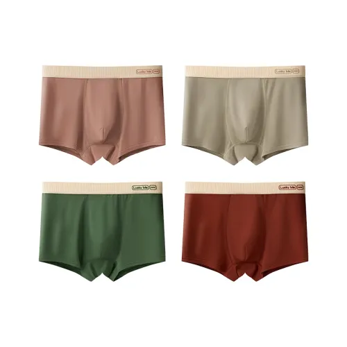 Хлопок Трусы 4 Пачка [Чай Коричневый + Серый Зеленый + Красный Коричневый + Яшма] Подростки