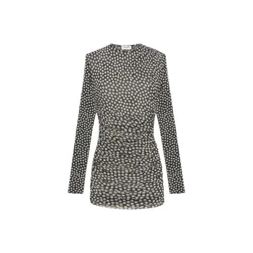 SAINT LAURENT SS24 Длинное платье с длинными рукавами женское черное