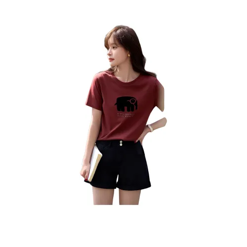 Mo Han Yi Mei Стандартная T-рубашка Женская Кирпично-красный