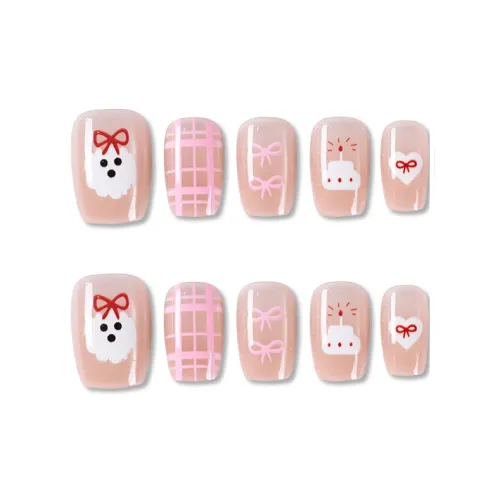 Gentle Welcome Милый Девичий Сердце Бант Сердце Щенок False Nail Короткий Многоцветный Smudge Стиль Instagram