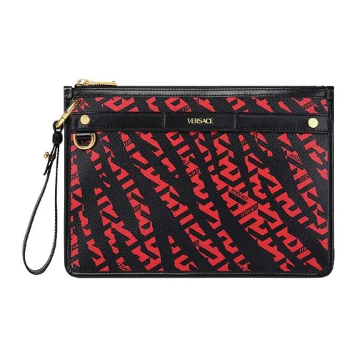 VERSACE Холст и кожа через плечо сумка клатч стандартная унисекс черный красный