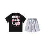 Комплект одежды (Черная рубашка с коротким рукавом + Серые шорты)