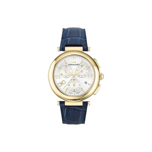 FERRAGAMO Наручные часы Кварцевый механизм Кожаный ремешок 40 мм Серебристый циферблат Женские часы