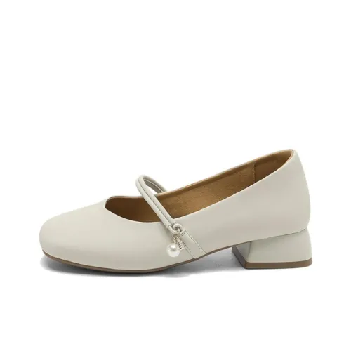 15 MINS Грубый каблук Туфли Мэри Джейн Женские Бежевый