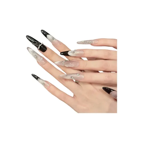 XIAMEIYU Сумерки Dinner Кошачий глаз Кристальный False Nail Заостренный Тип Черный Смузи