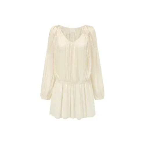 DEEPMOSS Pearl White Женские Длинные Рукава Платья