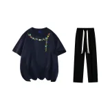 Комплект одежды (Темно-синяя футболка + черные повседневные штаны)