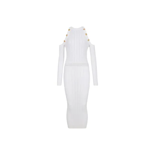 BALMAIN Белое Женское Длинное Платье с Рукавами