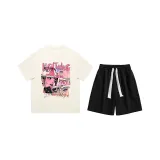 Комплект одежды (Абрикосовая рубашка с коротким рукавом + черные шорты)