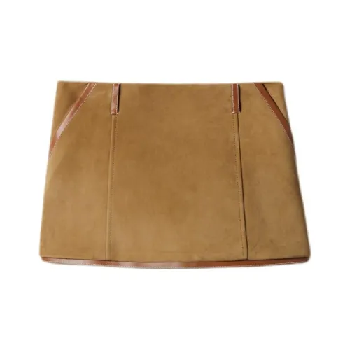 MIU MIU SS25 Кожаные короткие юбки Женские Светло-коричневый