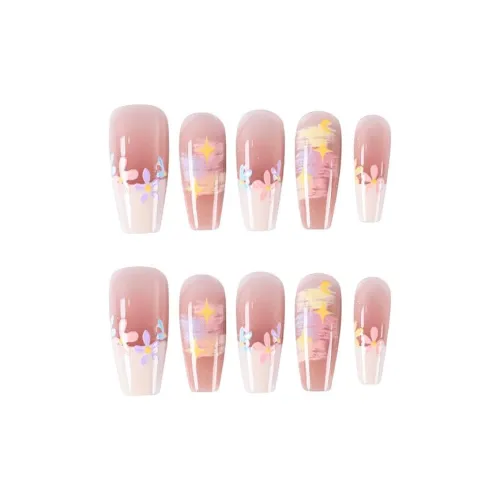 Gentle Welcome Spring Ambient Oil Painting Small Flower Cat Eye False Nail MID Length (Length Size) Multicolor Smudge