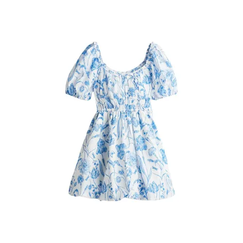 H&M Белый/синий Женские Платья с Короткими Рукавами