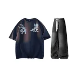 Комплект одежды (Темно-синий синий топ (320 г тяжелый) + черные штаны)