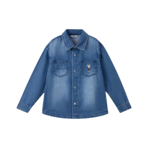 PAW IN PAW Cartoon Bear Длинный рукав 100% хлопок Отложной воротник Рубашка Джинсовый синий Дети Возраст 3-7 лет