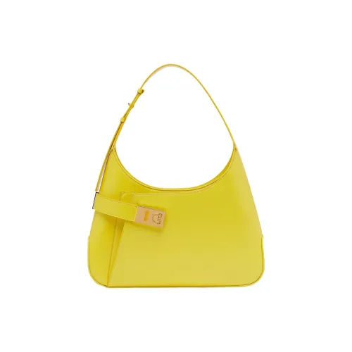 FERRAGAMO Брушированная телячья кожа сумка на плечо большая женская желтая