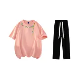 Комплект одежды (Розовая футболка + Черные повседневные штаны)