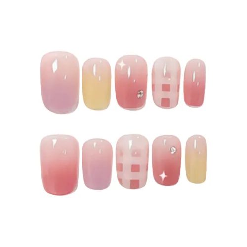 Gentle Welcome Многоцветный Смешанный Градиент Клетка False Nail Короткий Дофамин Цвет Jump Цвет Стиль Instagram