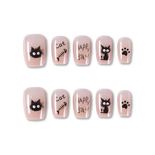 Gentle Welcome Scrawled FLUFFY Котенок False Nail Короткий Розовый Однотонный Кошачий глаз
