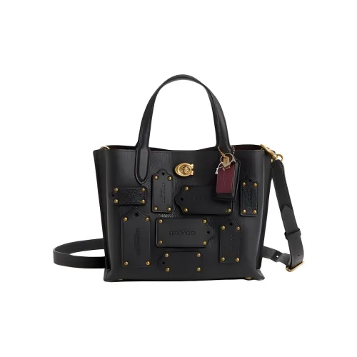 COACH Willow Полированная кожа с эффектом галечного покрытия сумка-тоут сумка для покупок сумка через плечо средний размер женская черная