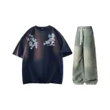 Комплект одежды (Топ темно-синий (320 г тяжелый) + Штаны желтого цвета грязи)