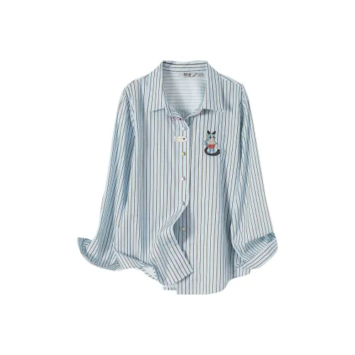 TOUCH Рубашка Женская Синяя Подкладочная ткань Коричневая Полосы