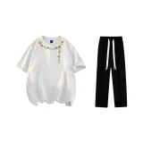 Комплект одежды (Белая и Серая футболка + Черные повседневные штаны)