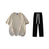 Комплект одежды (Хаки футболка + Черные повседневные штаны)