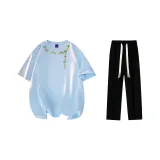 Комплект одежды (Светло-синяя футболка + Черные повседневные штаны)