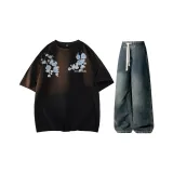 Комплект одежды (Топ черный (320 г тяжелый) + Штаны винтажный синий)