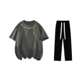 Комплект одежды (Темно-серая футболка + черные повседневные штаны)