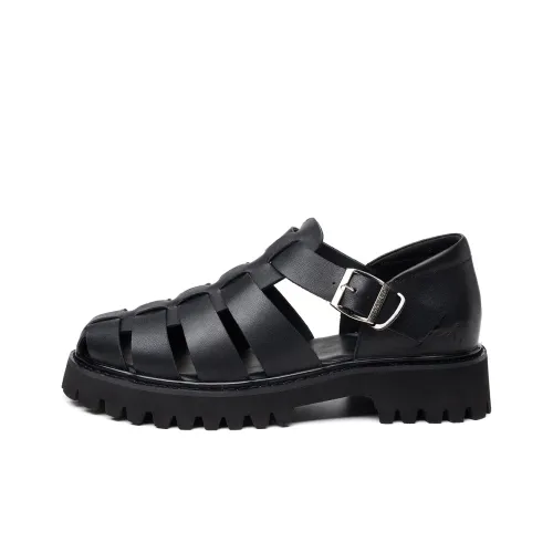 FED Outdoor Дышащая Натуральная Кожа Обувь Универсальный Минималистский стиль Римские Сандалии 4,6 см Мужской Черный