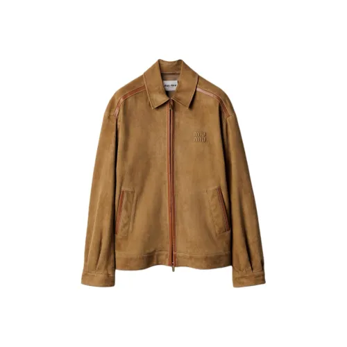 MIU MIU SS25 Кожа Куртка Женские Экрю