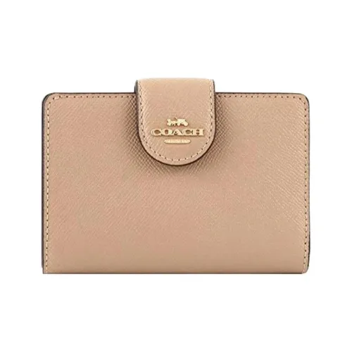 COACH Corner Zip Крестообразная текстура Кожа Карман для хранения Карман для монет Держатель для карт Кошелек Обычный Женские Овсяный