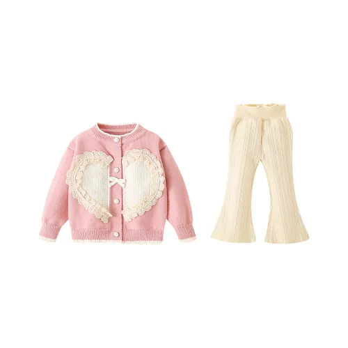 ULOVAZN Корейский стиль Жаккард Кружево Украшения Сердце Узор Трикотажная ткань Топ Облегающий крой Расклешенные штаны Детский