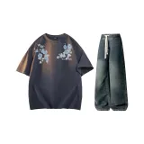 Комплект одежды (Топ темно-серый (320 г тяжелый) + Штаны винтажный синий)