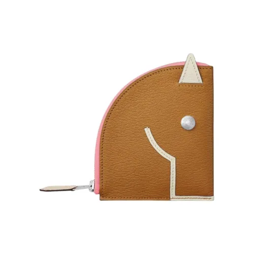 HERMES Mysore Шевро Кошелек Мелочь Кошелек Женские Карамель Серый Белый