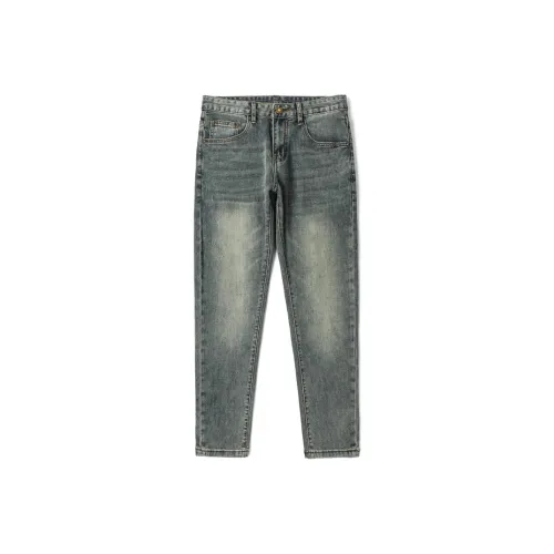 JIKENDI Ностальгический синий Ankle Длина Мужские Джинсы