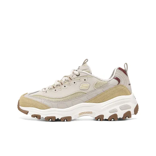 Skechers D'LITES 1,0 Высота Увеличивающие Легкие Низкие Кроссовки с Толстой Подошвой Женские Белые Коричневые